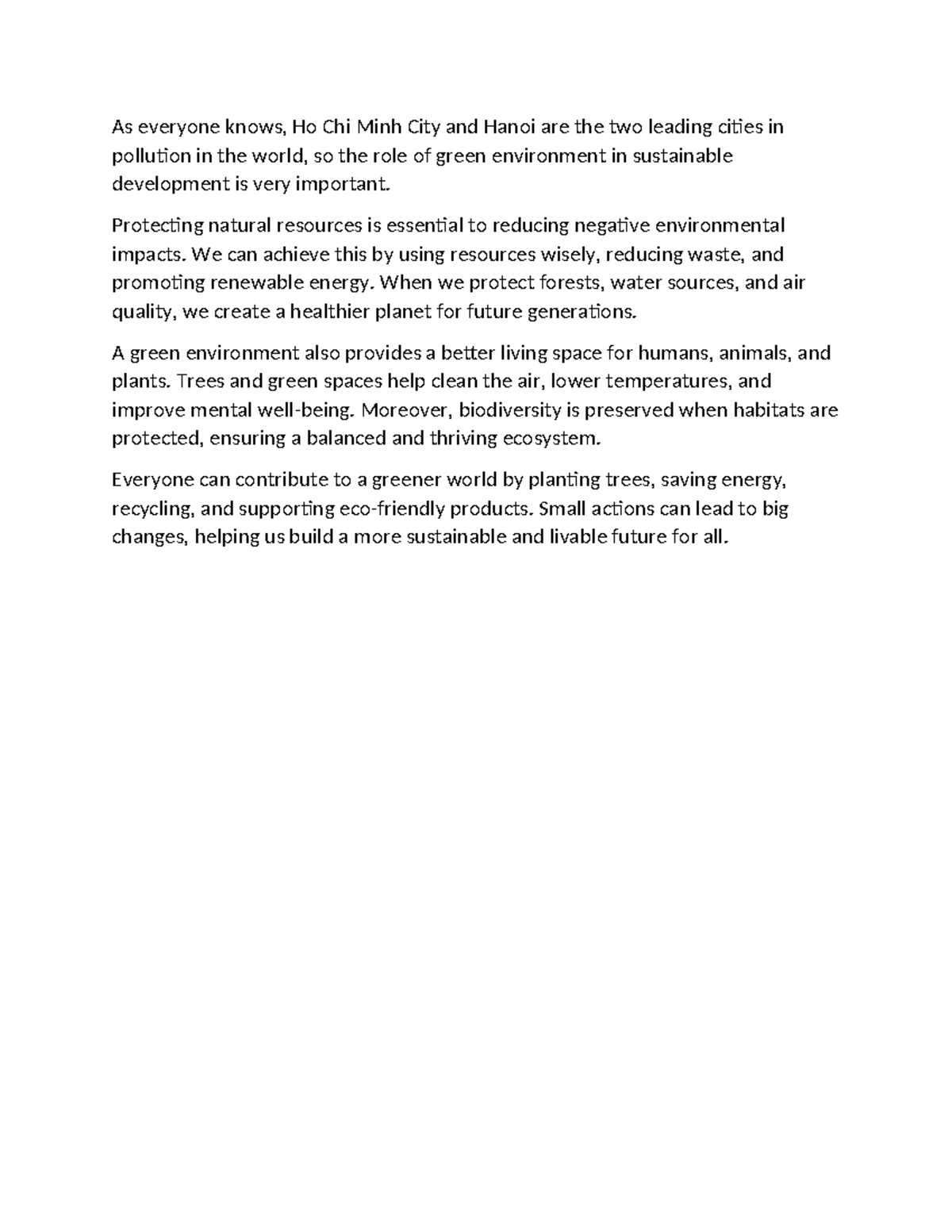 The Role of Green Environment in Sustainable Development - Studocu