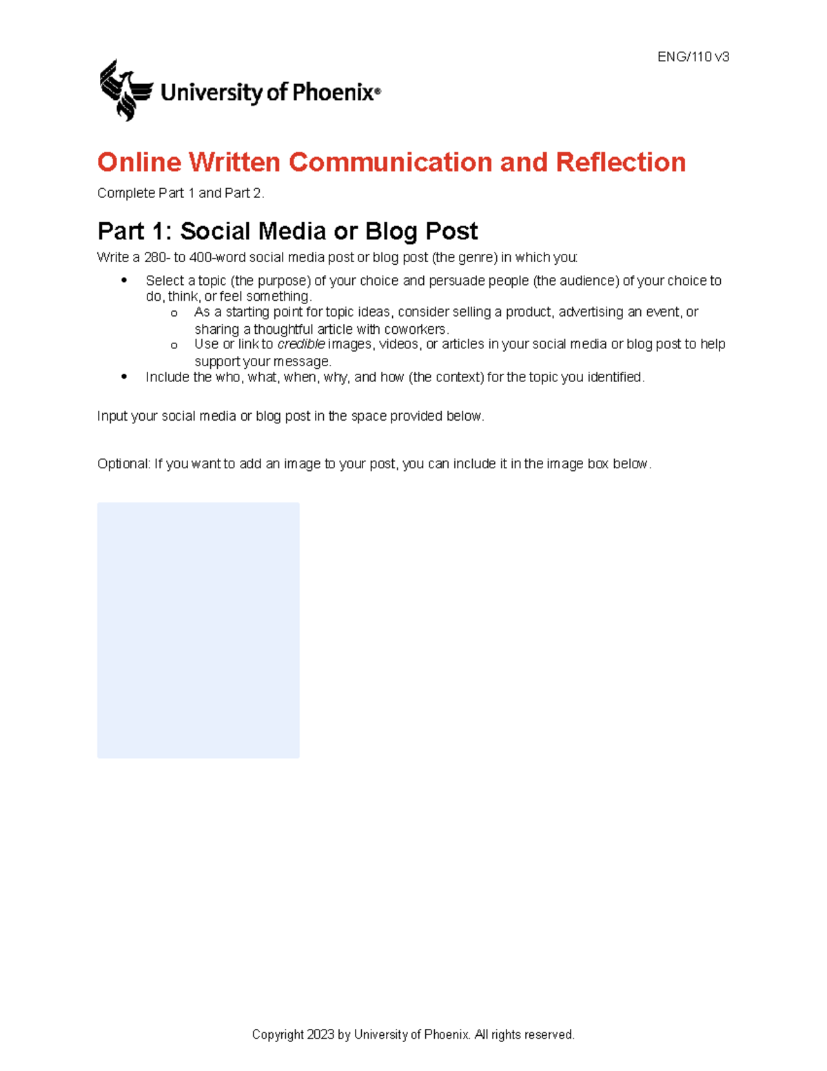 ENG/110 v Week 3: Online Communication & Reflection Assignment - Studocu