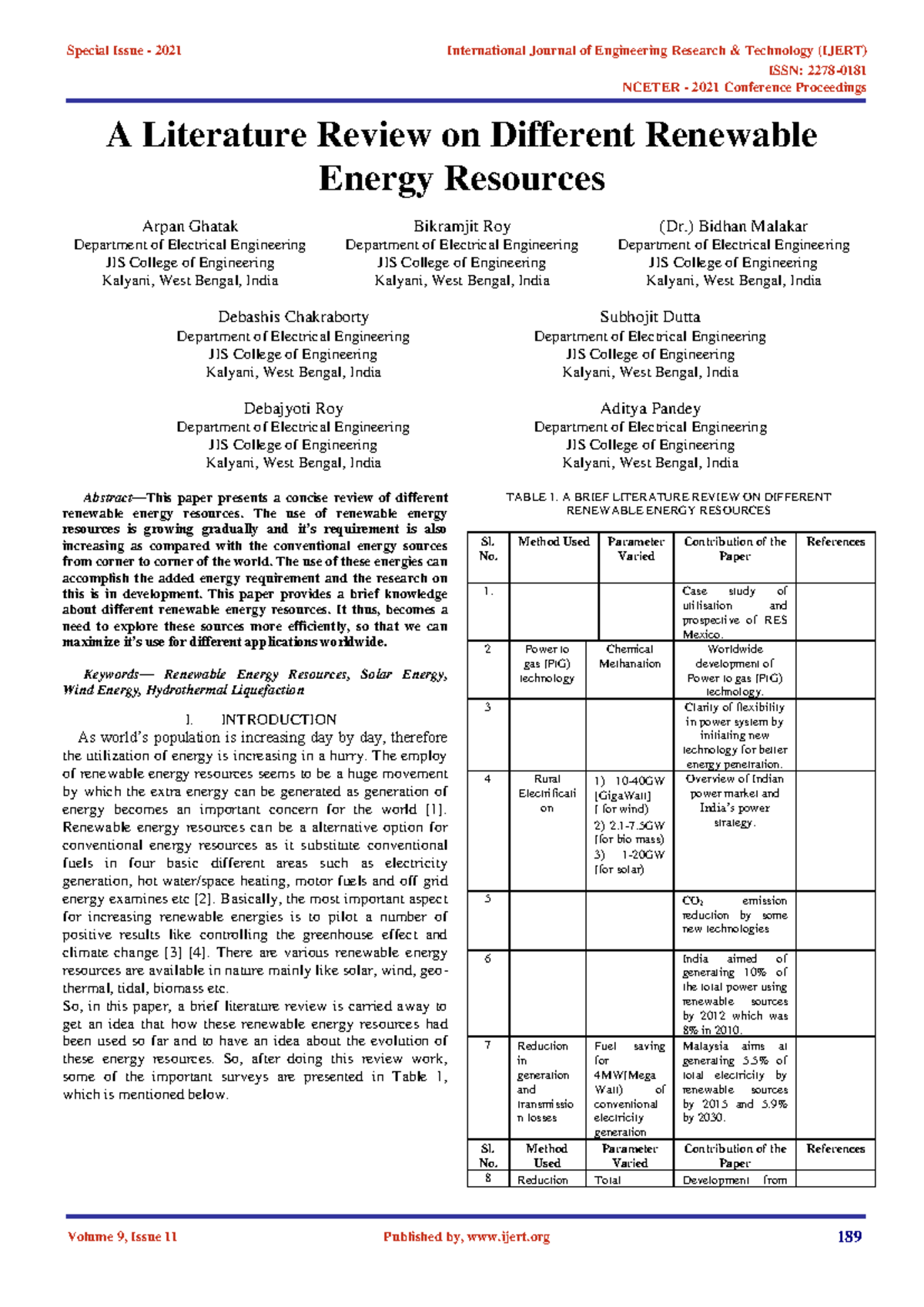 A Literature Review of Renewable Energy Sources: EE 101 Insights - Studocu