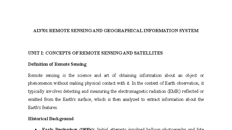 AI3701 Remote Sensing AND Geographical Information System - AI3701 ...