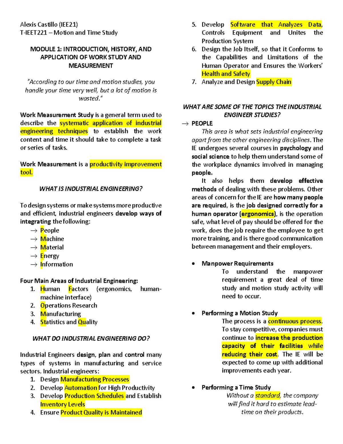 MTS T-IEET221 - Comprehensive Overview of Motion and Time Study - Document Preview