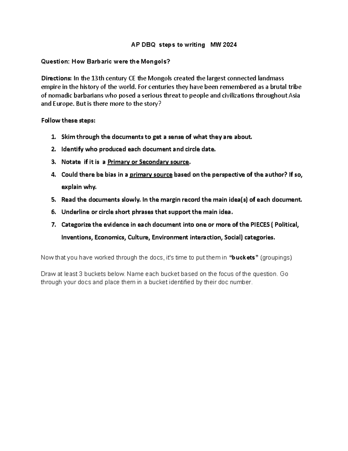 DBQ AP Mongols 2024 Final steps to writing AP DBQ steps to writing MW