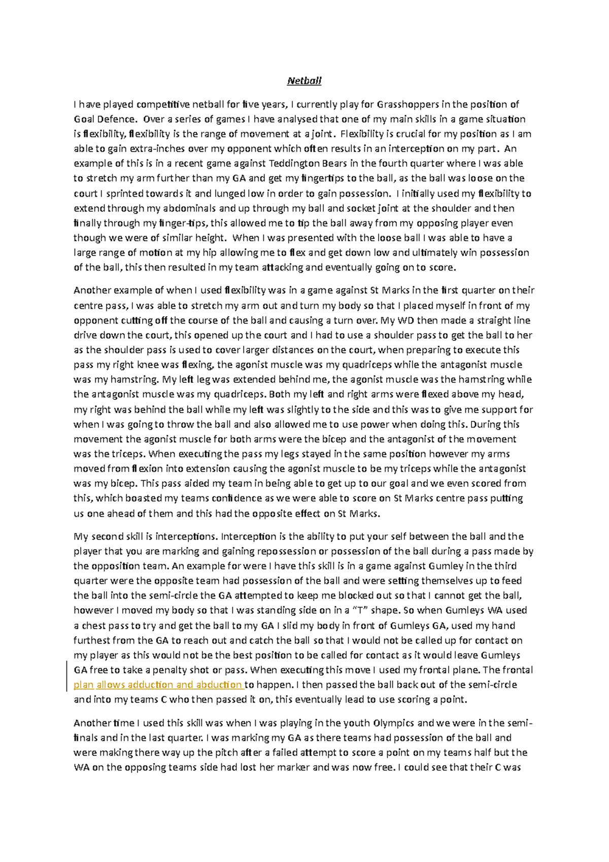 Netball Coursework: Analyzing Skills and Weaknesses in Gameplay - Studocu