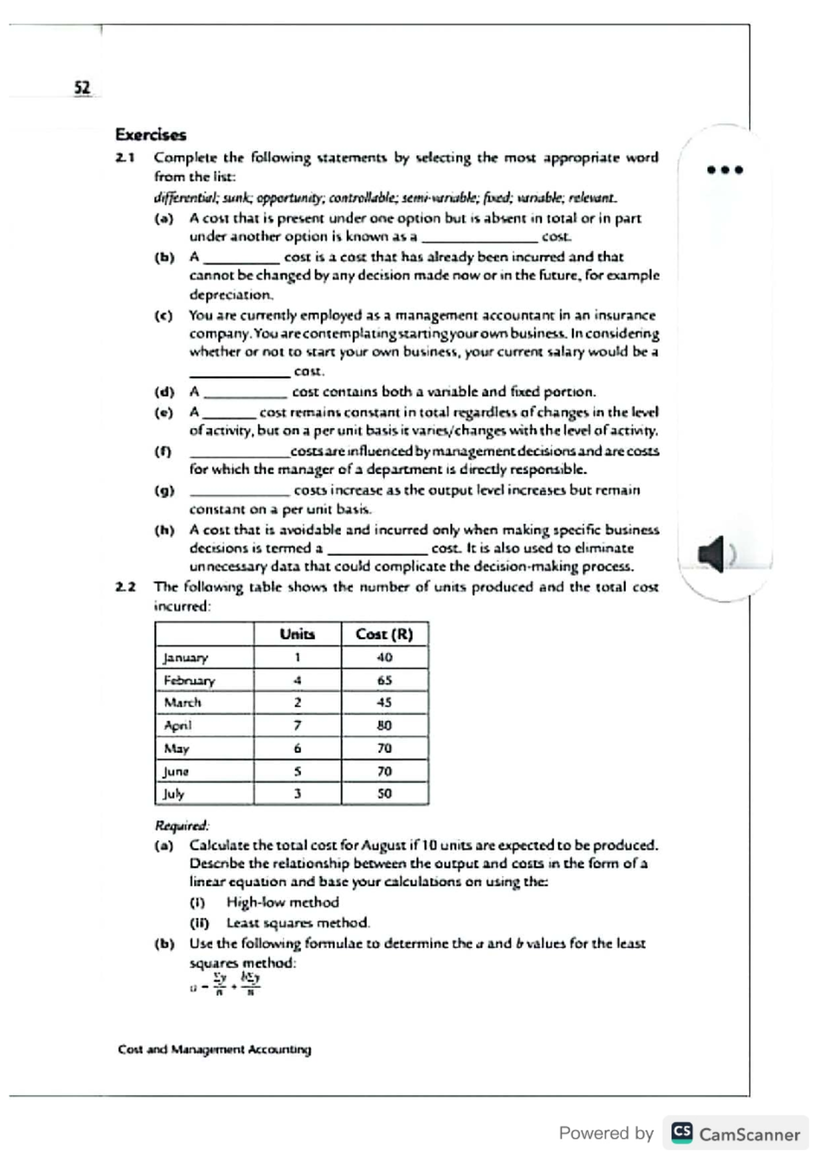 Cost and Management Accounting Exercises 2.1 & 2.2 Analysis - Studocu