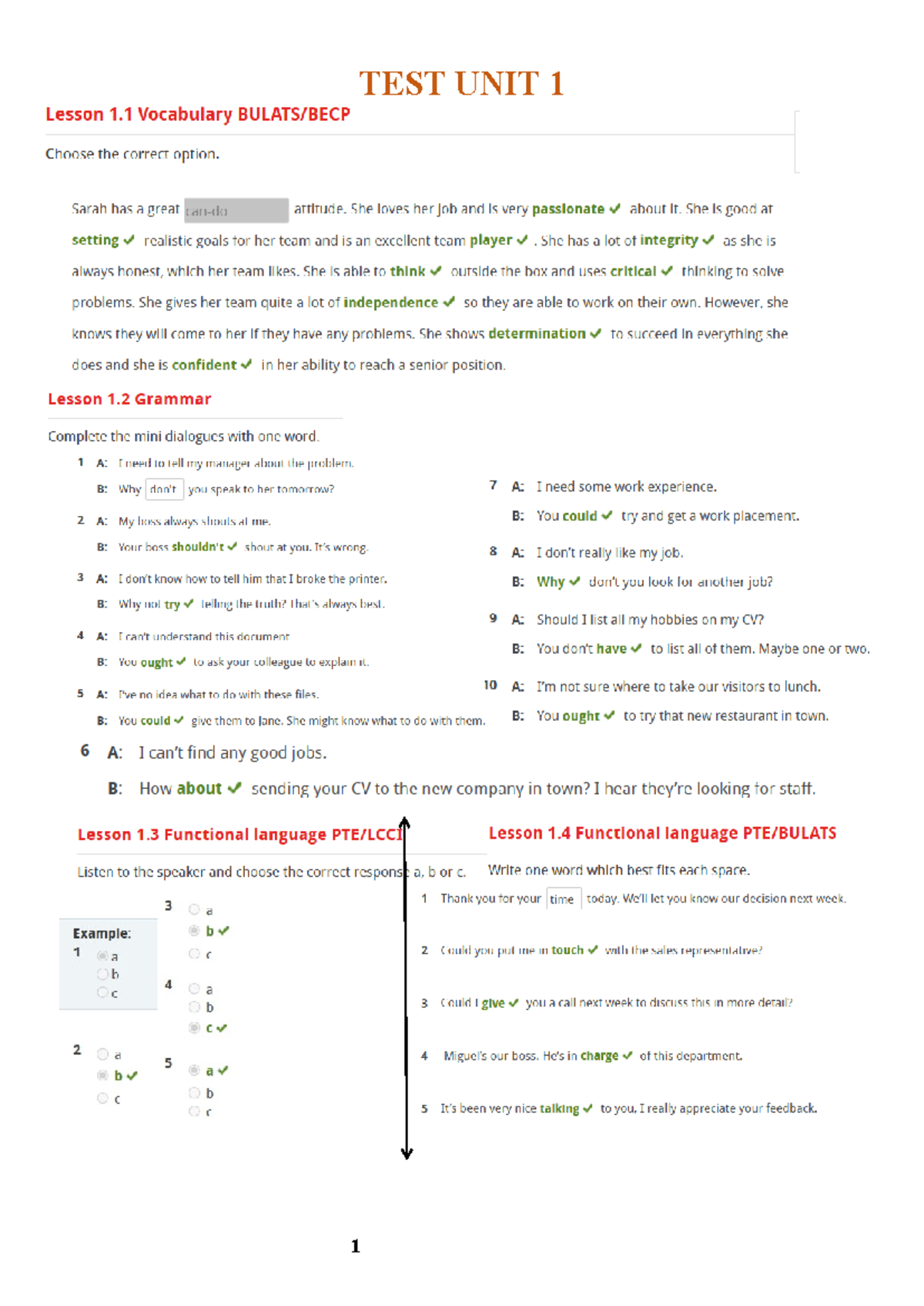 TEST UNIT 1 - KEY TEST - Business English - TEST UNIT TEST UNIT TEST ...