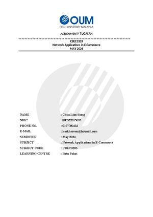 OUM Booklet Assignment - OUM INTERNATIONAL UNIVERSITY Enhancing ...