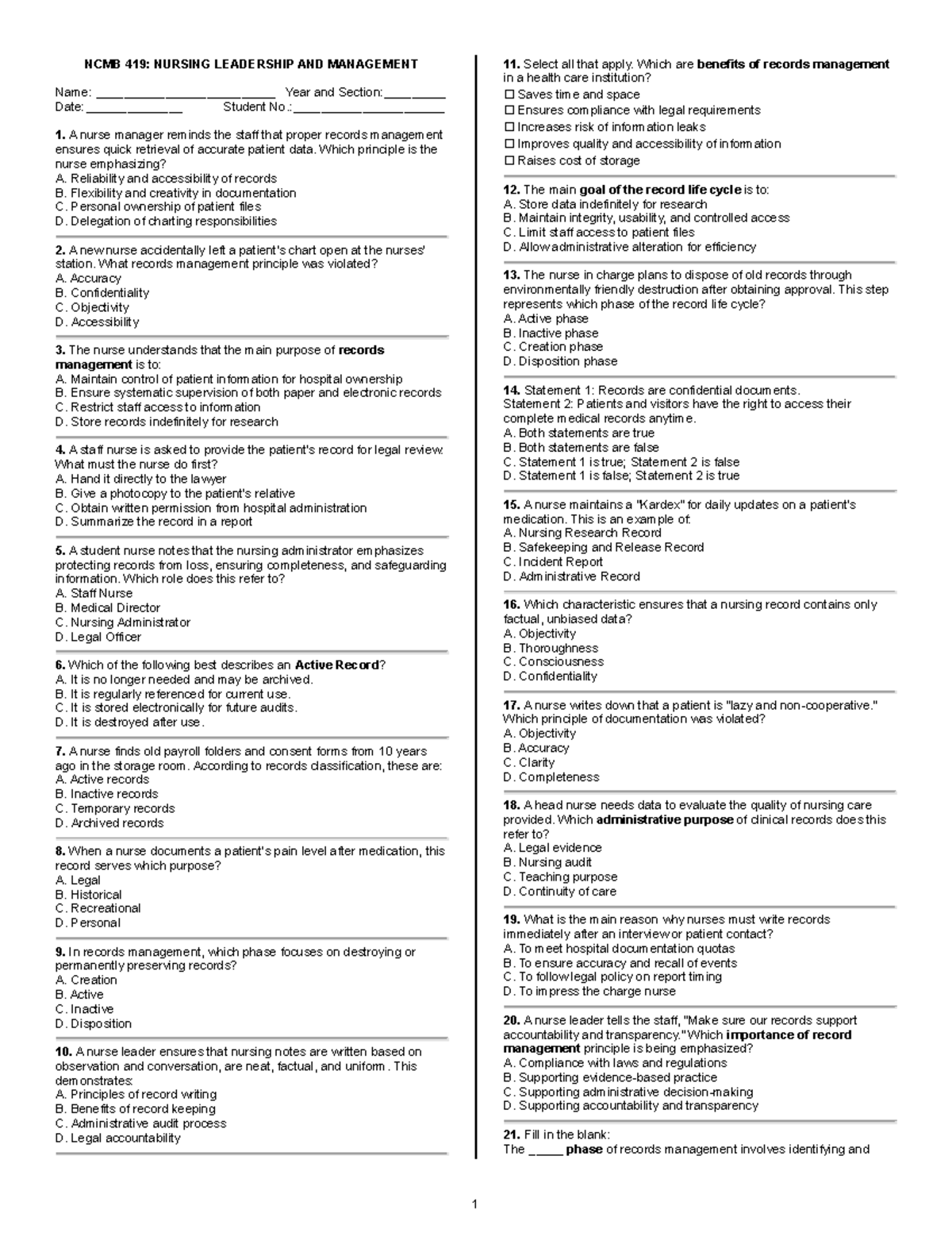 Midterm Exam Notes for NCMB 419: Nursing Leadership & Management - Studocu