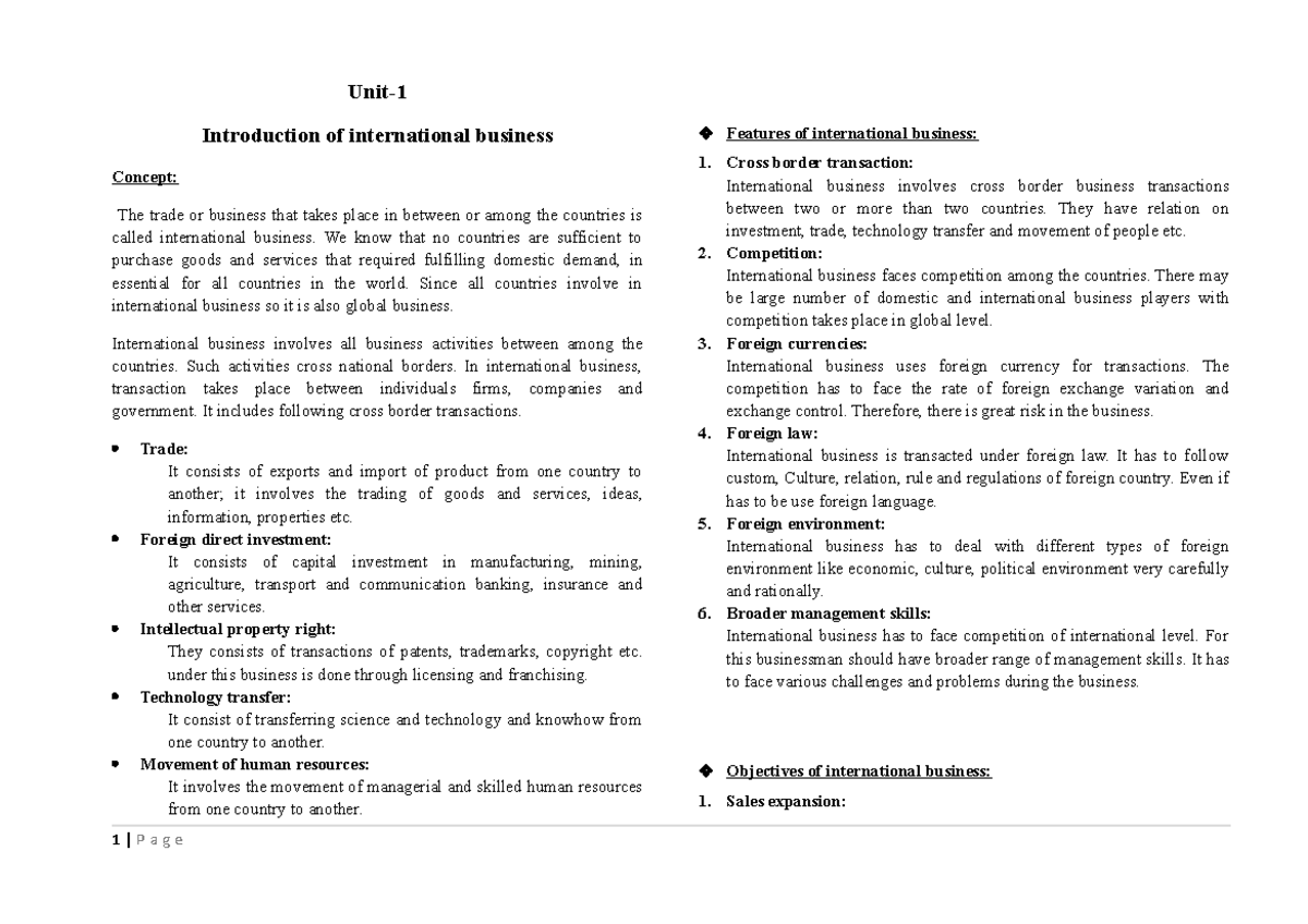 IB FULL NOTE - Lecture Notes on International Business Concepts - Studocu