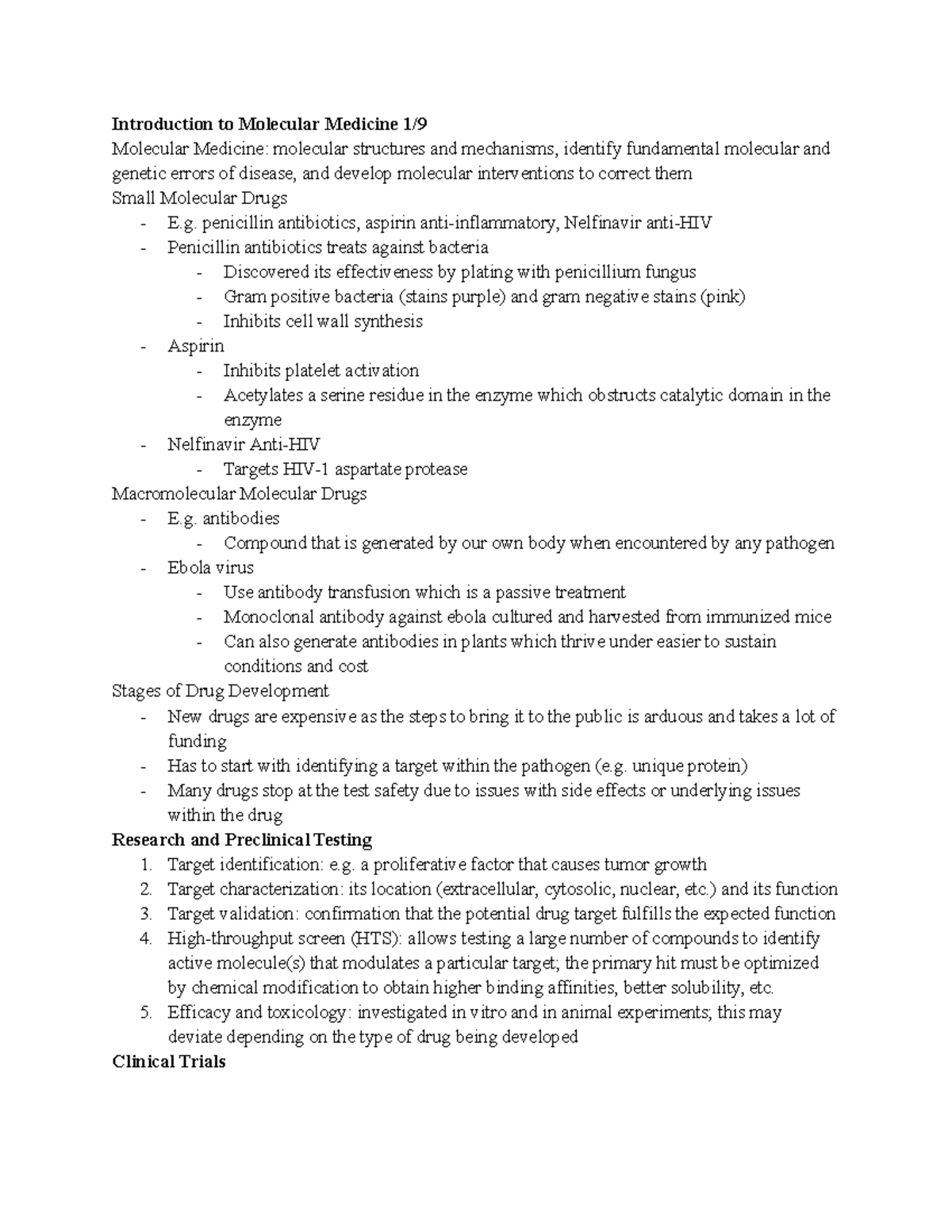 Molecular Medicine Unit 1 - Introduction to Molecular Medicine 1 ...