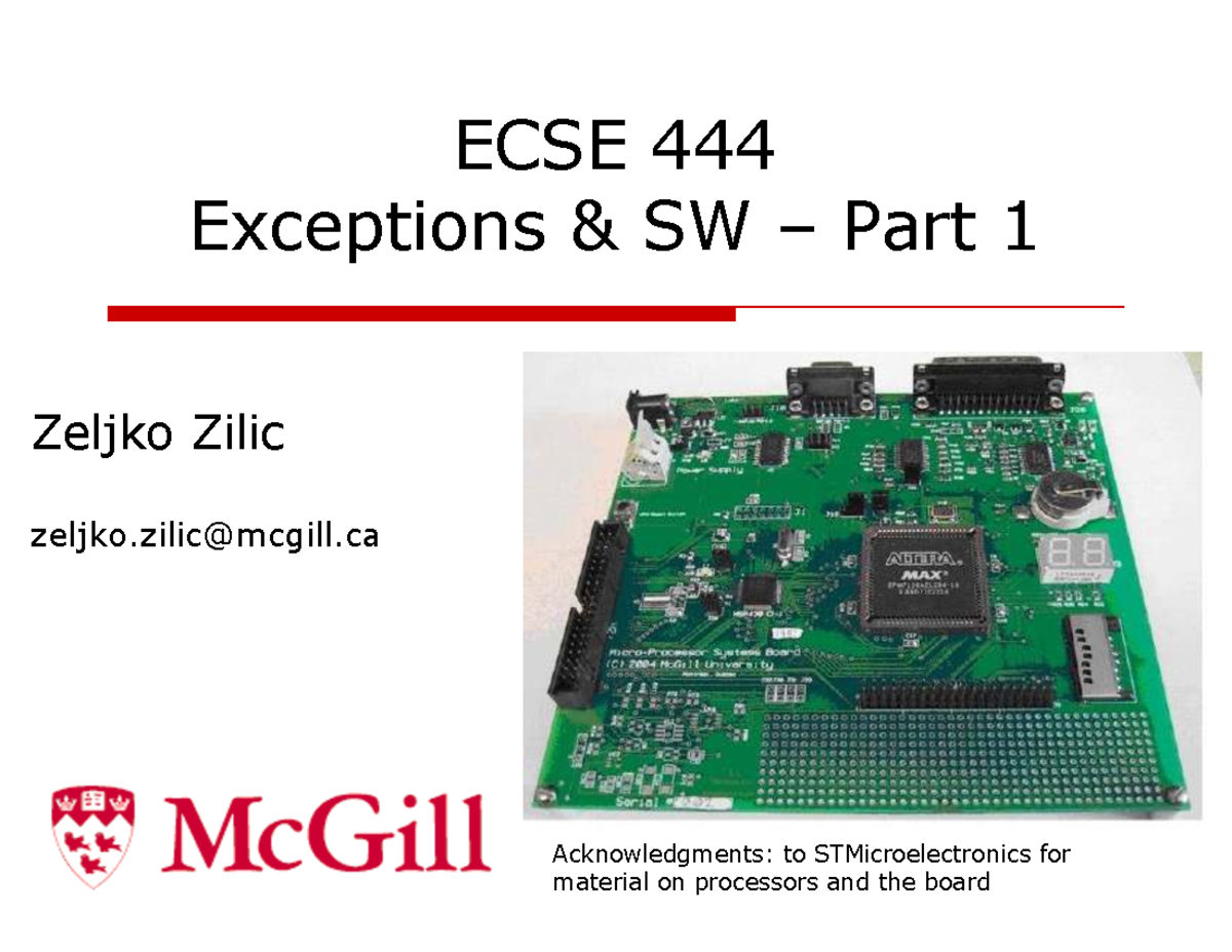 ECSE 202 Microprocessors: Exception Types and Interrupts Quiz Notes ...