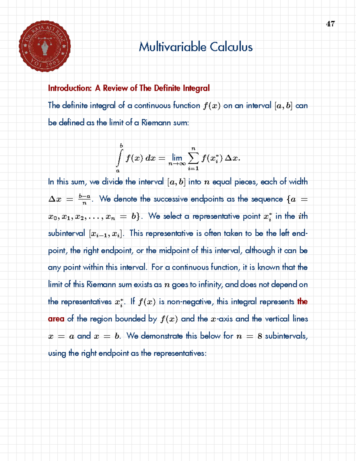 Lecture 7 - Multivariable Calculus: Definite Integral Review - Studocu