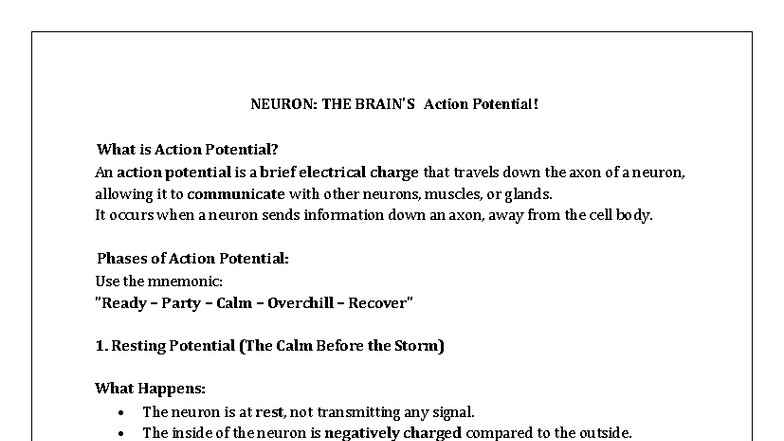 Action Potential: Lecture Notes on NEURON Mechanisms - Studocu
