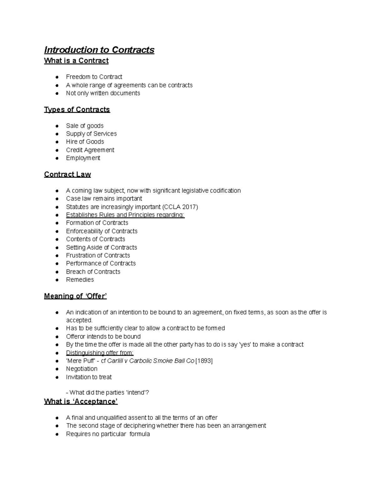 Legal 104 - Lecture Notes on Contract Fundamentals and Principles - Studocu