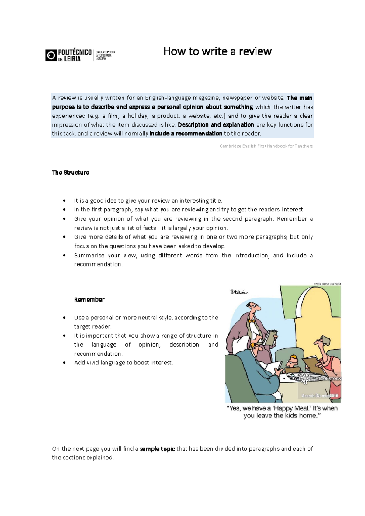 How to Write a Review: A Guide for Cambridge English First - Studocu