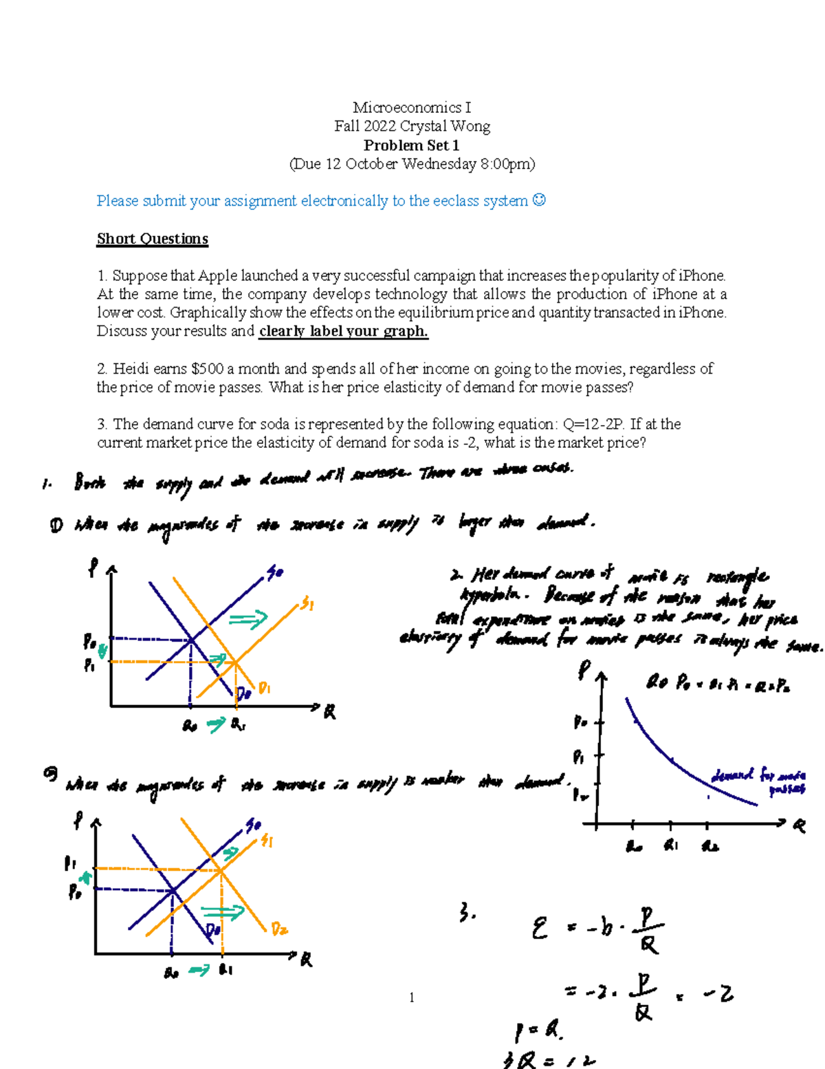 Microeconomics I: Problem Set 1 - Chapter 3 (Fall 2022) - Studocu