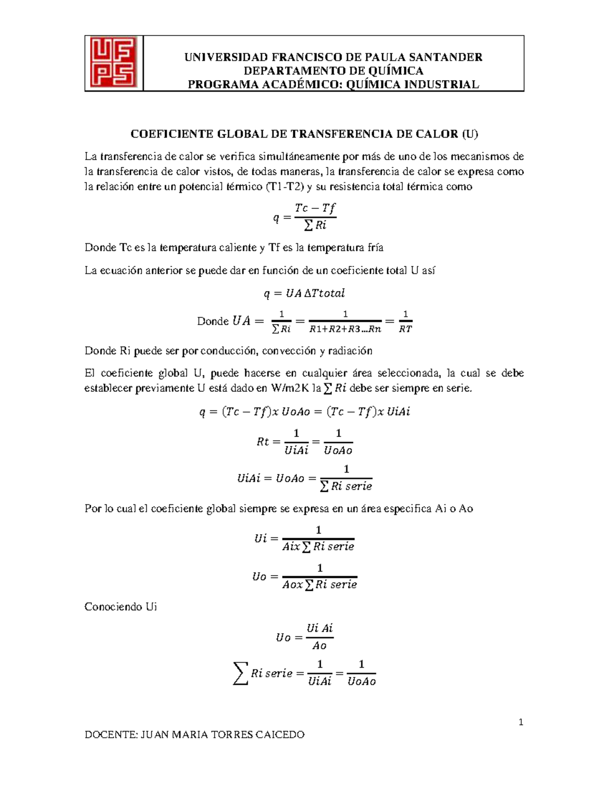 Coeficiente Global de Transferencia de Calor en Química Industrial ...