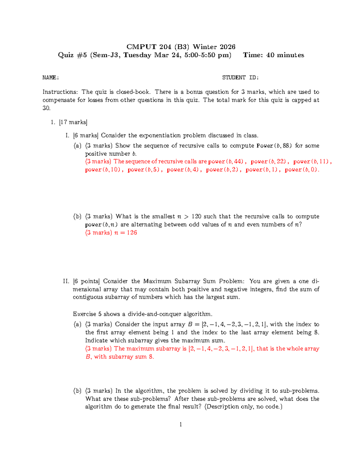 CMPUT 204 (B3) Winter 2026 Quiz Solutions and Explanations - Studocu