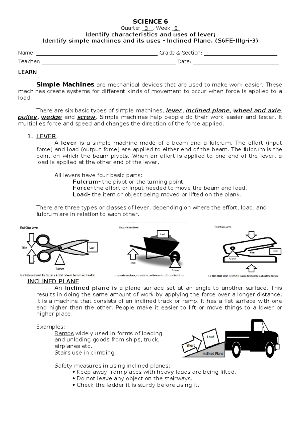 **Activity Sheet for Science 6 and Math 6 (Q3W6) - Key Concepts on ...