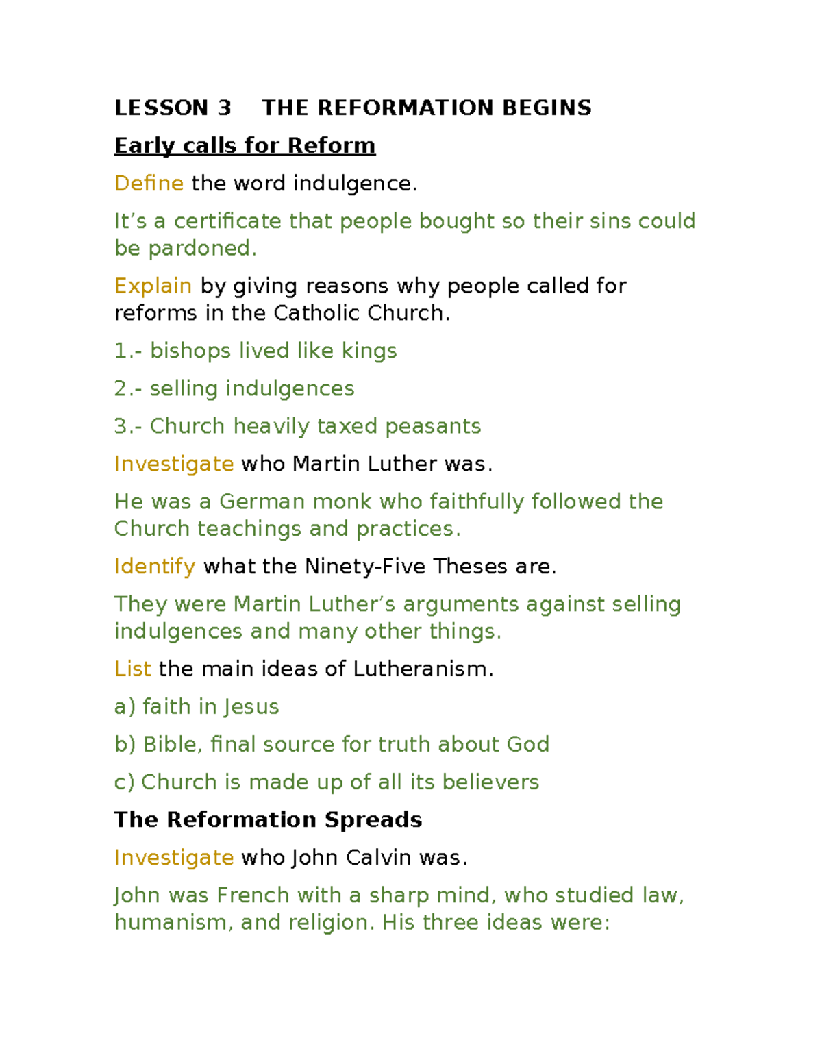 Chapter 20 Lesson 3: The Reformation Begins and Key Figures - Studocu