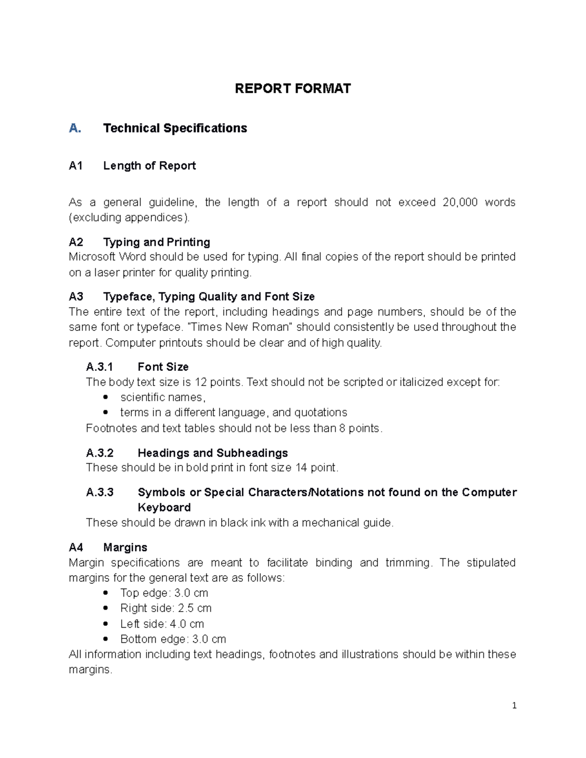Format laporan LP - REPORT FORMAT A. Technical Specifications A1 Length ...