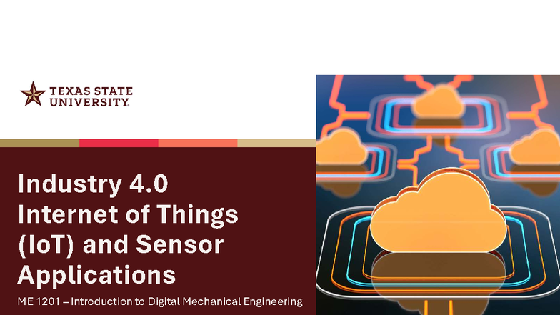 Industry 4.0: IoT & Sensor Applications Overview - ME 1201 - Studocu