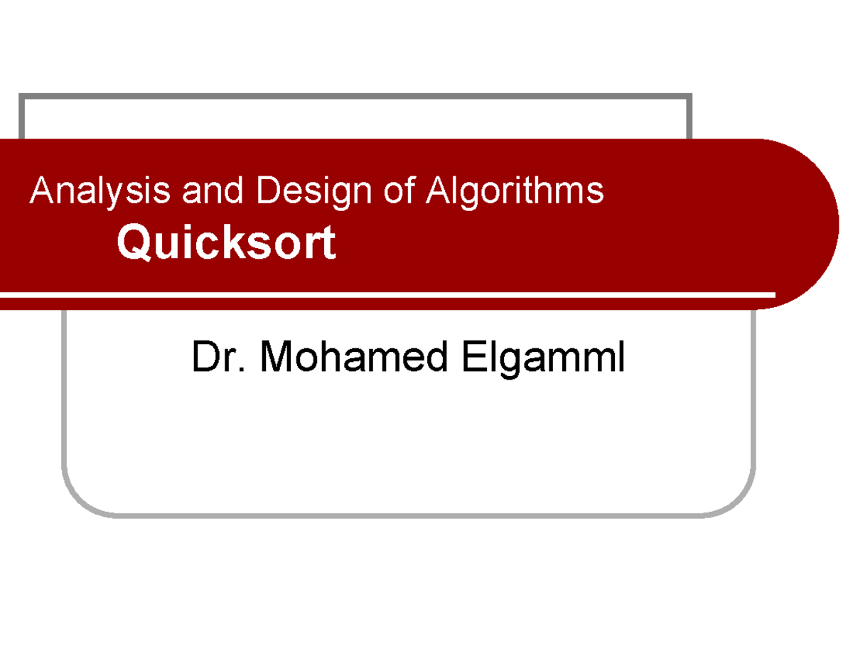 03-Quick Sort - Techniques - Analysis and Design of Algorithms ...