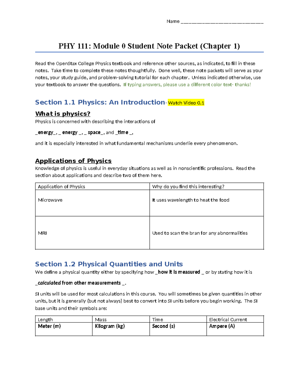 Module 00 Student Note Packet- Chapter 1- Introduction - Name