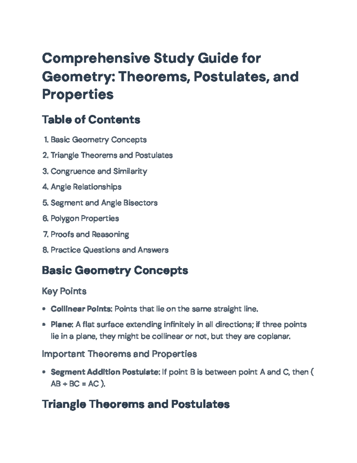 Comprehensive Geometry Study Guide: Theorems, Postulates, & Properties ...