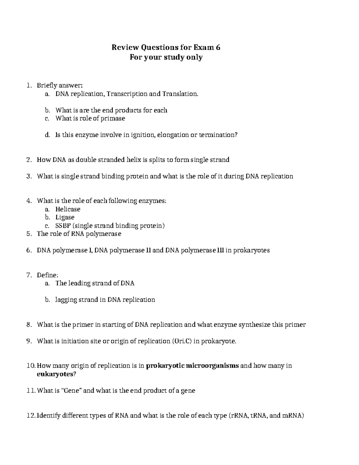 Review Questions Chapt 16&17 (Final)bgui - Review Questions for Exam 6 ...