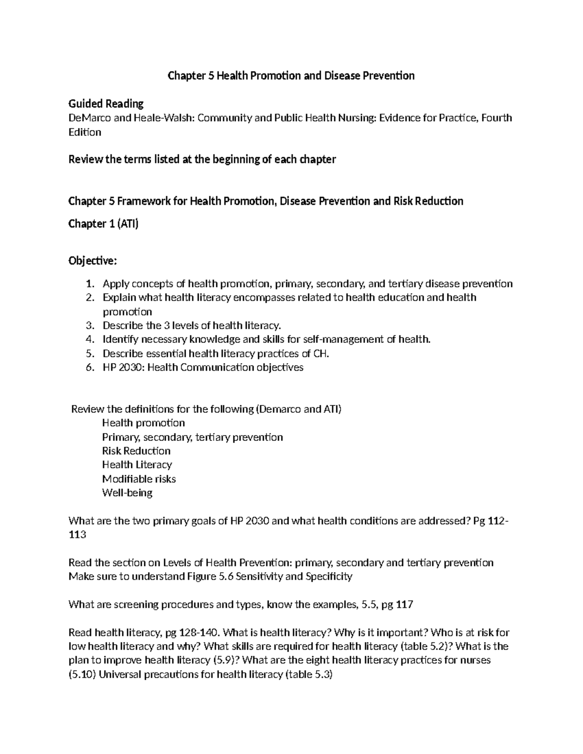 HP 2030: Health Promotion & Disease Prevention - Chapter 5 Review - Studocu