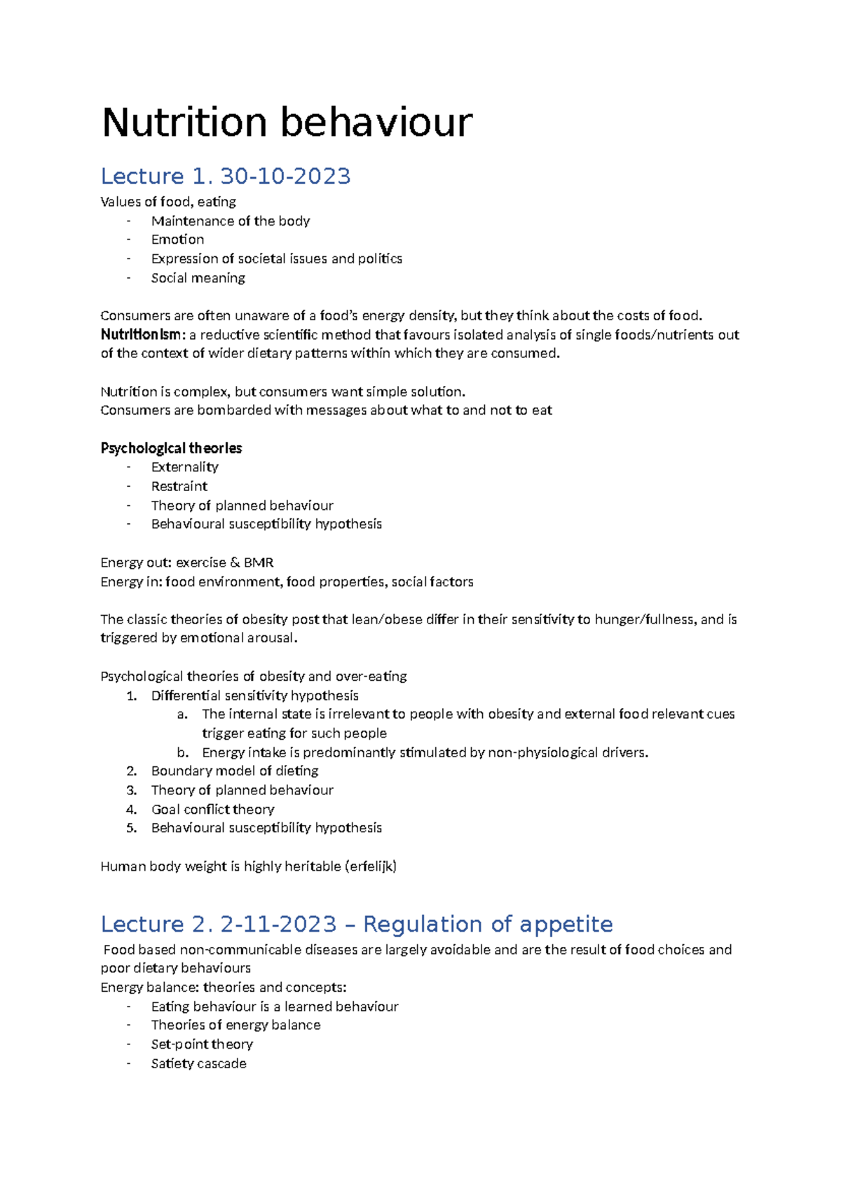 Nutrition Behaviour: Understanding Eating Patterns (Module E) - Studeersnel