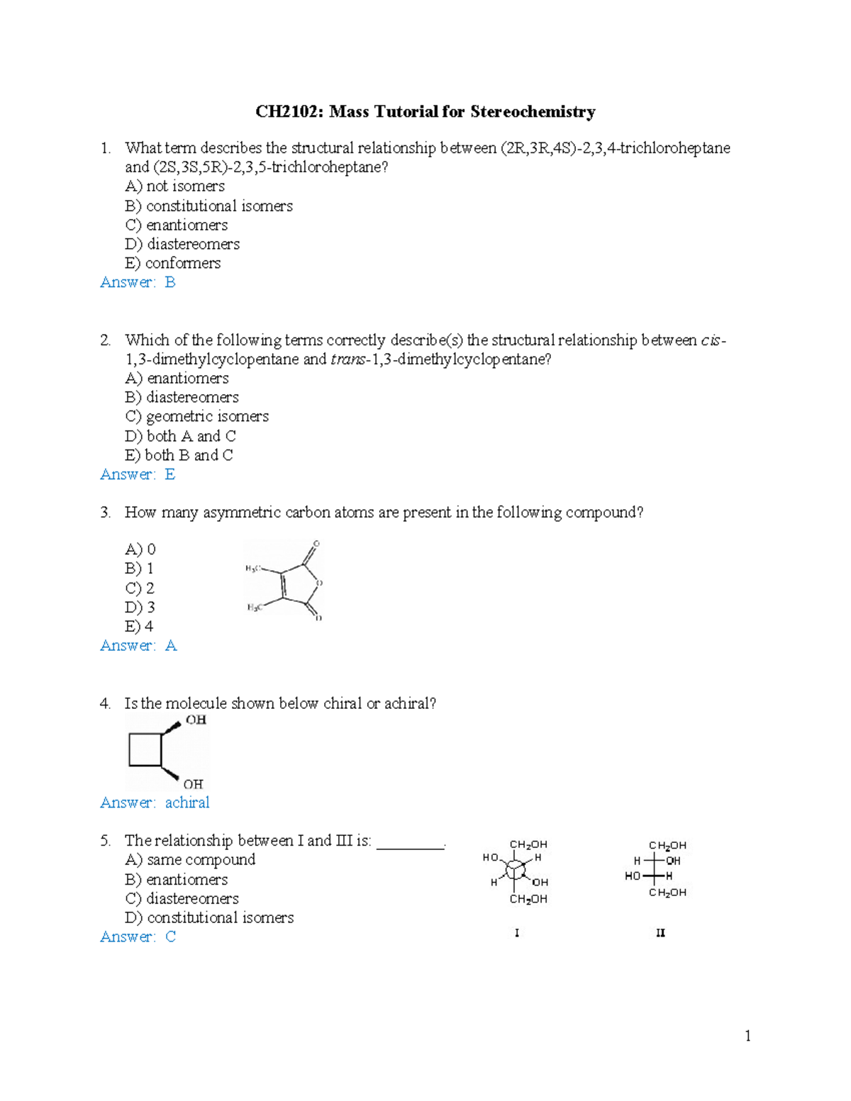 CH2102 Tutorial 3 with Answer - CH2102: Mass Tutorial for ...