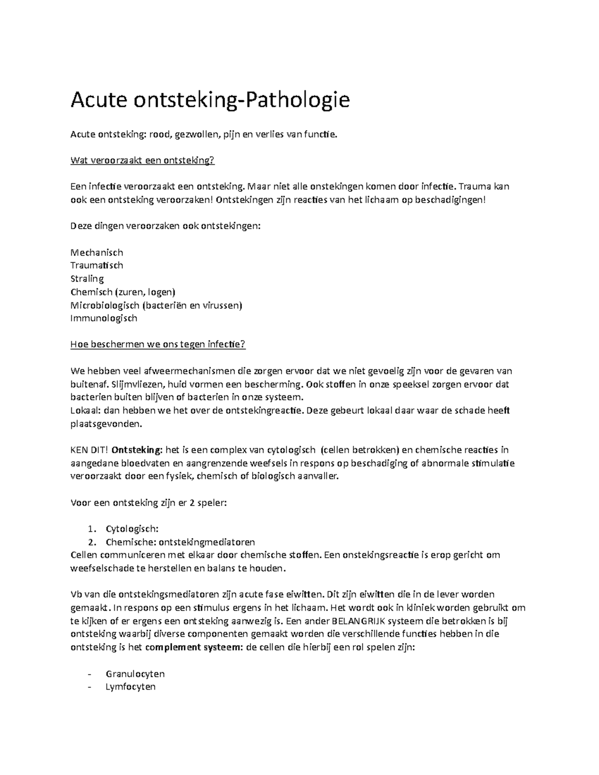 Acute Ontsteking en Infectie Pathologie: Mechanismen en Gevolgen ...