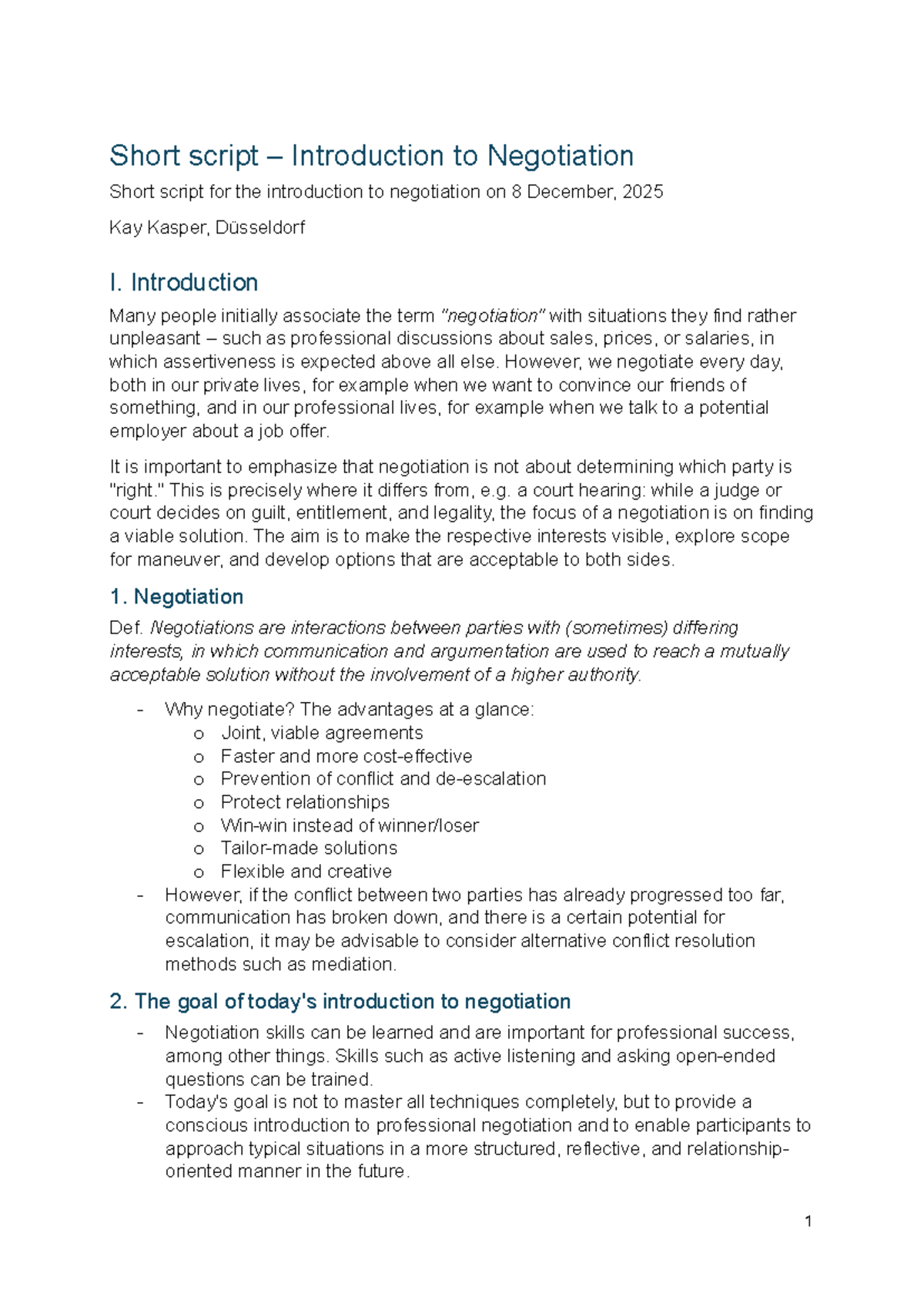 VBSI 2025-12-08: Introductory Script on Negotiation Techniques - Studocu