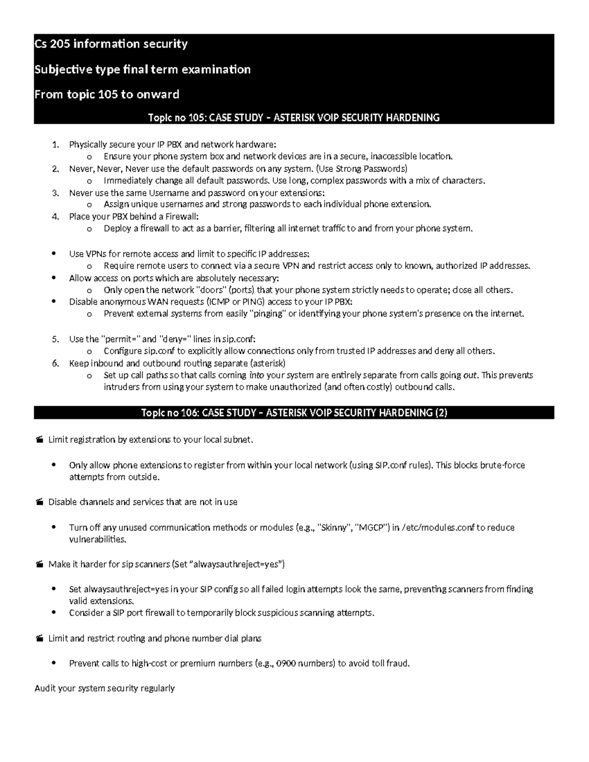 CS 205 Information Security Final Term Exam Notes: VoIP Security & Best ...
