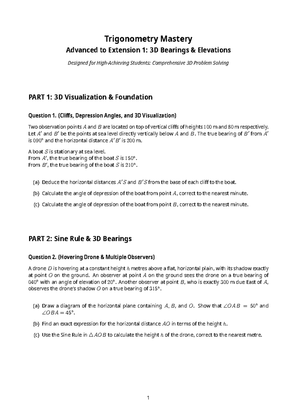 Trigonometry Mastery: Advanced to Extension 1 3D Bearings & Elevations ...