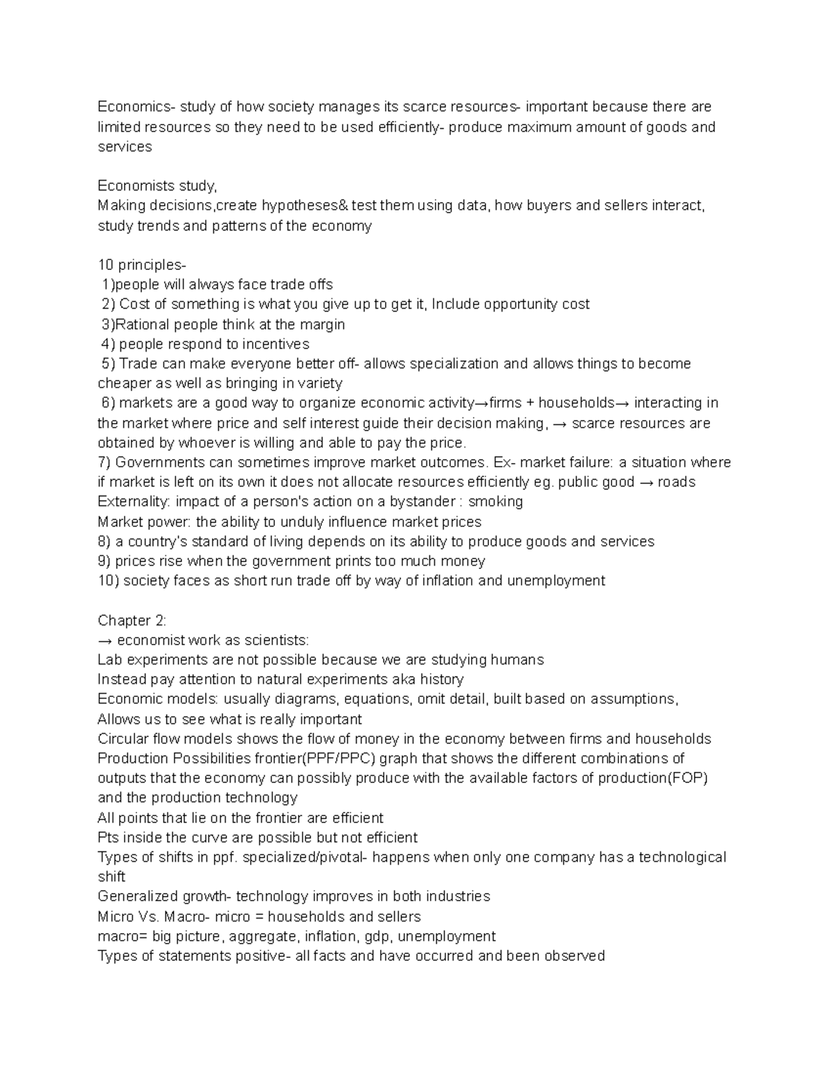 Economics Principles and Concepts Overview - Study Notes (ECO 101 ...