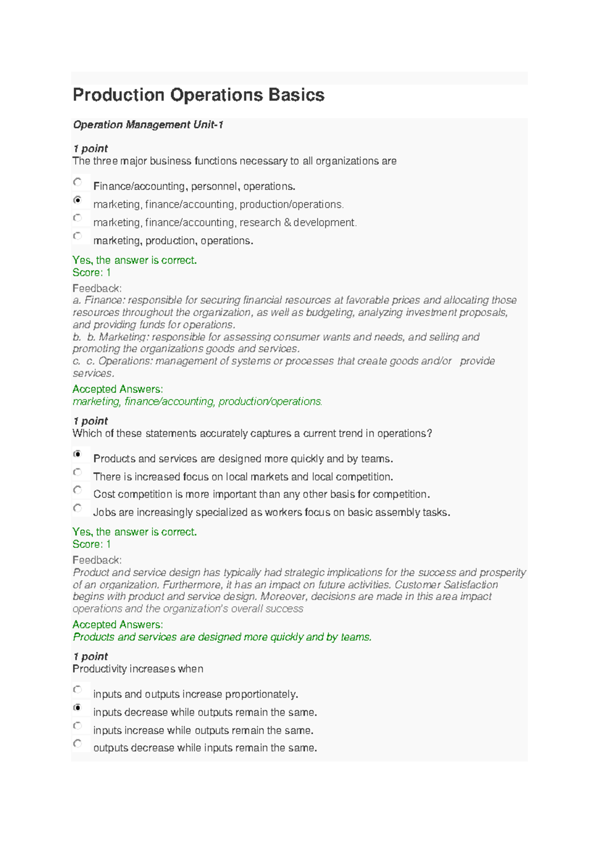 Operation management Q & A Sem II - Production Operations Basics ...