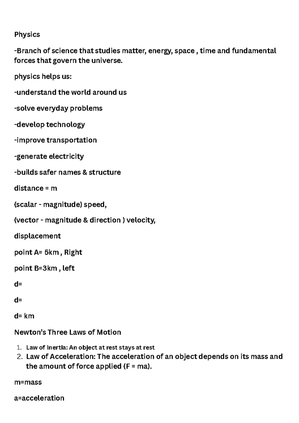 Physics 11: Understanding Motion, Forces, and Energy Concepts - Studocu