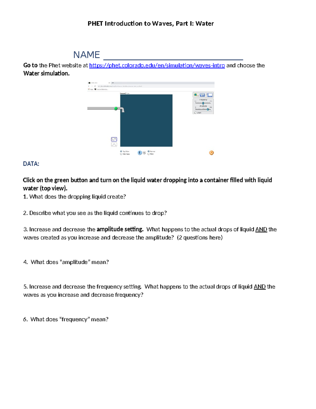 Lab #9: Intro to Waves I - PHYS 1604 Water Simulation Analysis - Studocu