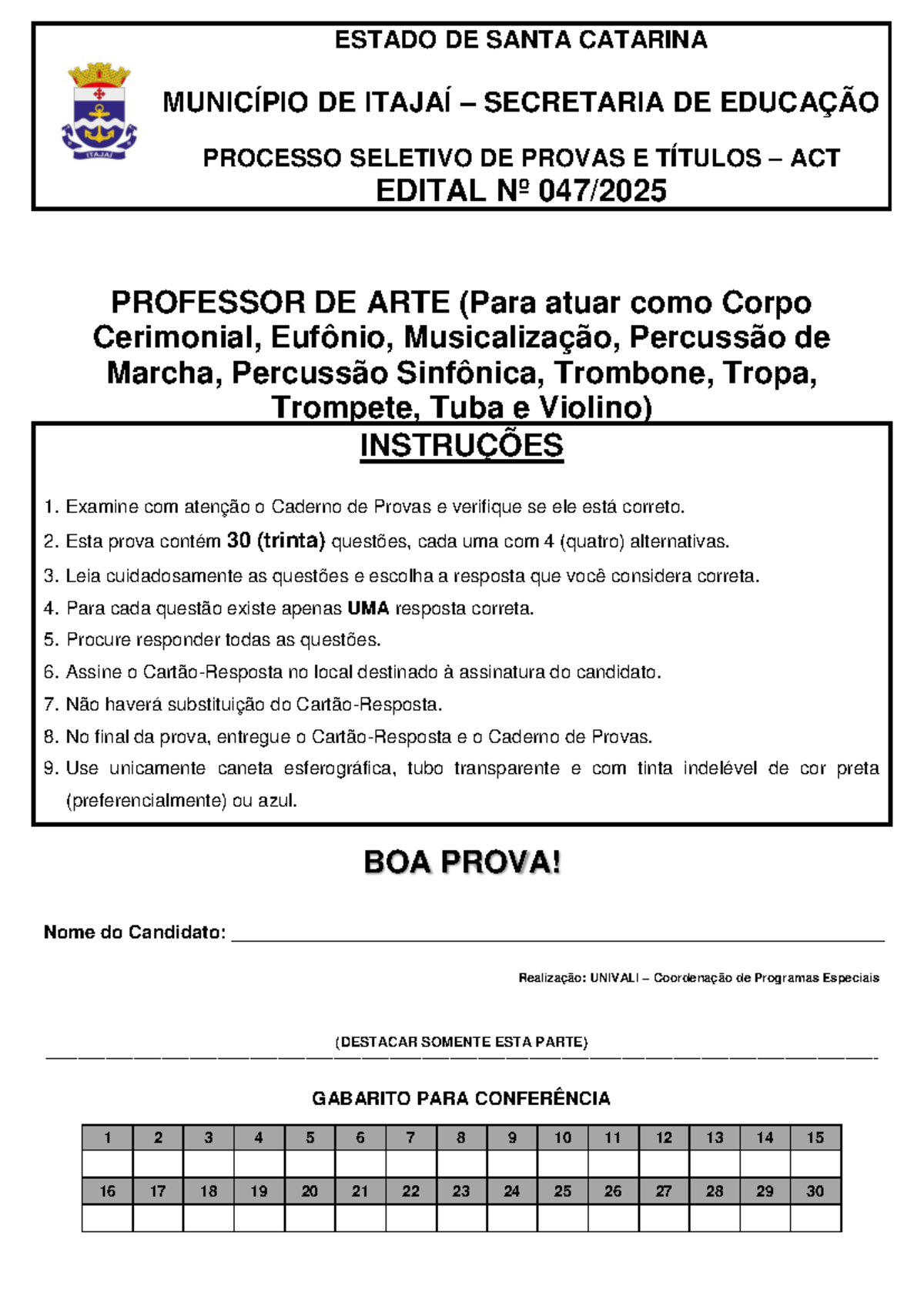 Prova 2025 - Teste de Conhecimentos para Professor de Arte - Studocu