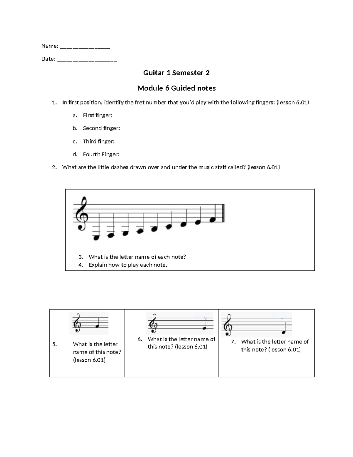 Guitar 1 Semester 2 Guided Notes - Module 6 Lessons 6.01 to 6.05 - Studocu