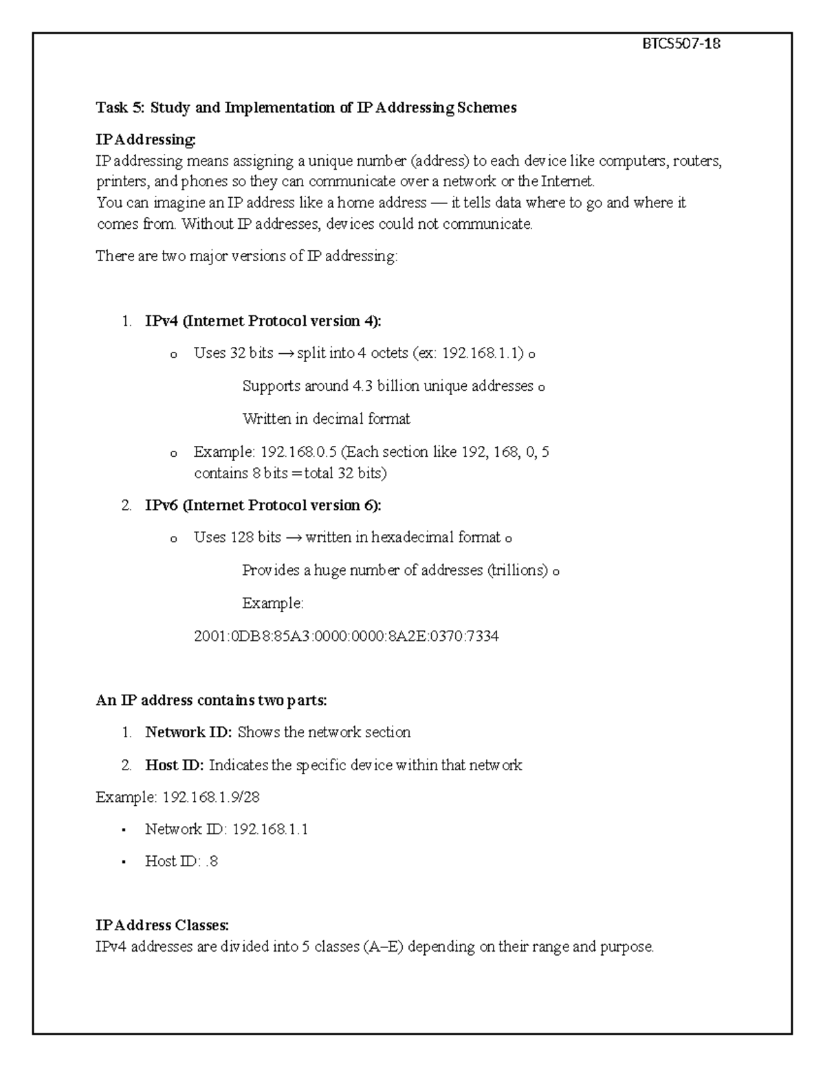 Task 5: Study & Implementation of IP Addressing Schemes in Computer ...
