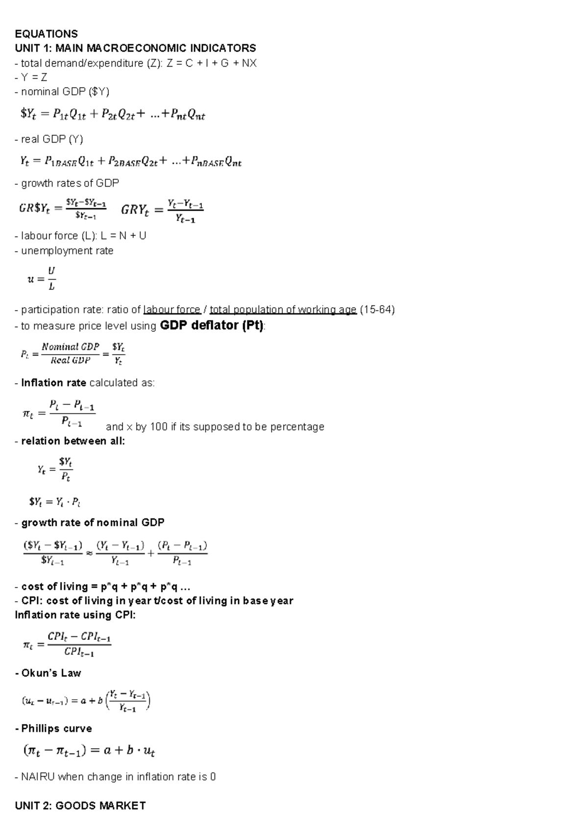 ECO 101: Key Equations for Macroeconomic Indicators and GDP Analysis ...
