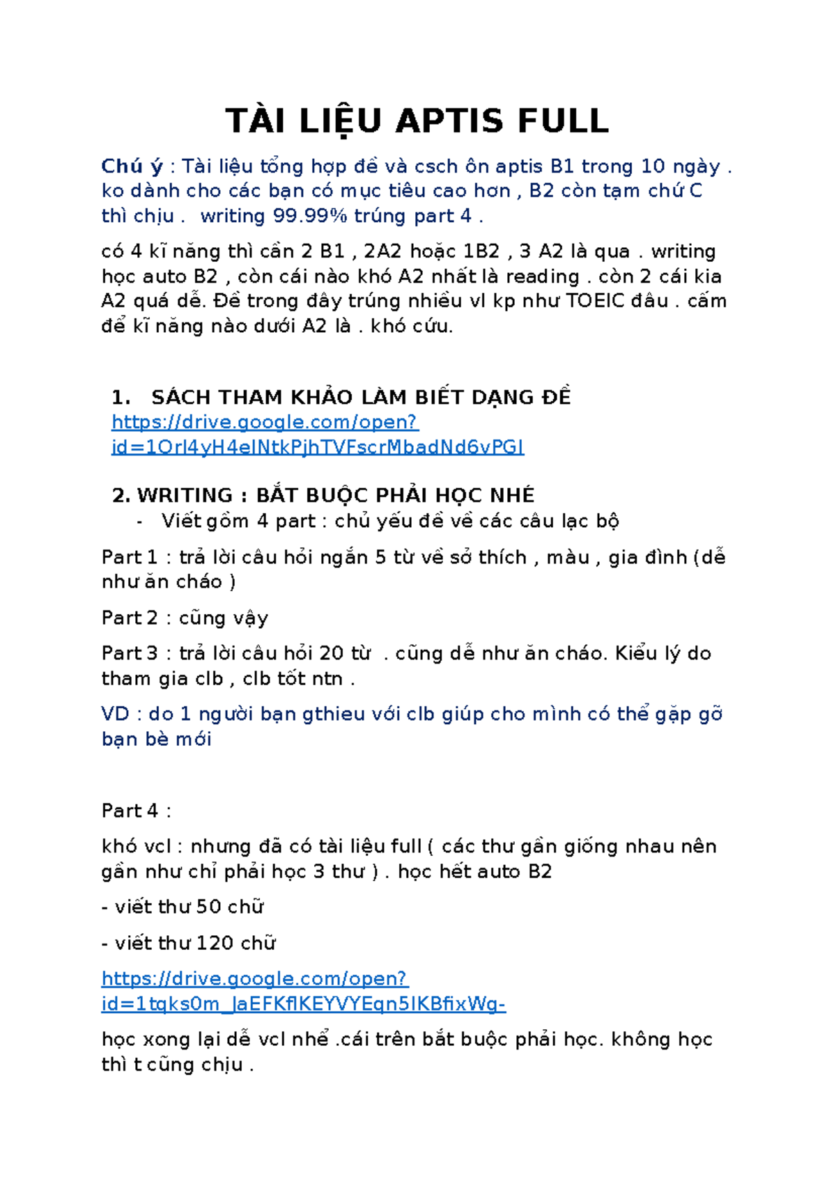 Tài Liệu Ôn Thi APTIS B1 Trong 10 Ngày: Hướng Dẫn Chi Tiết - Studocu