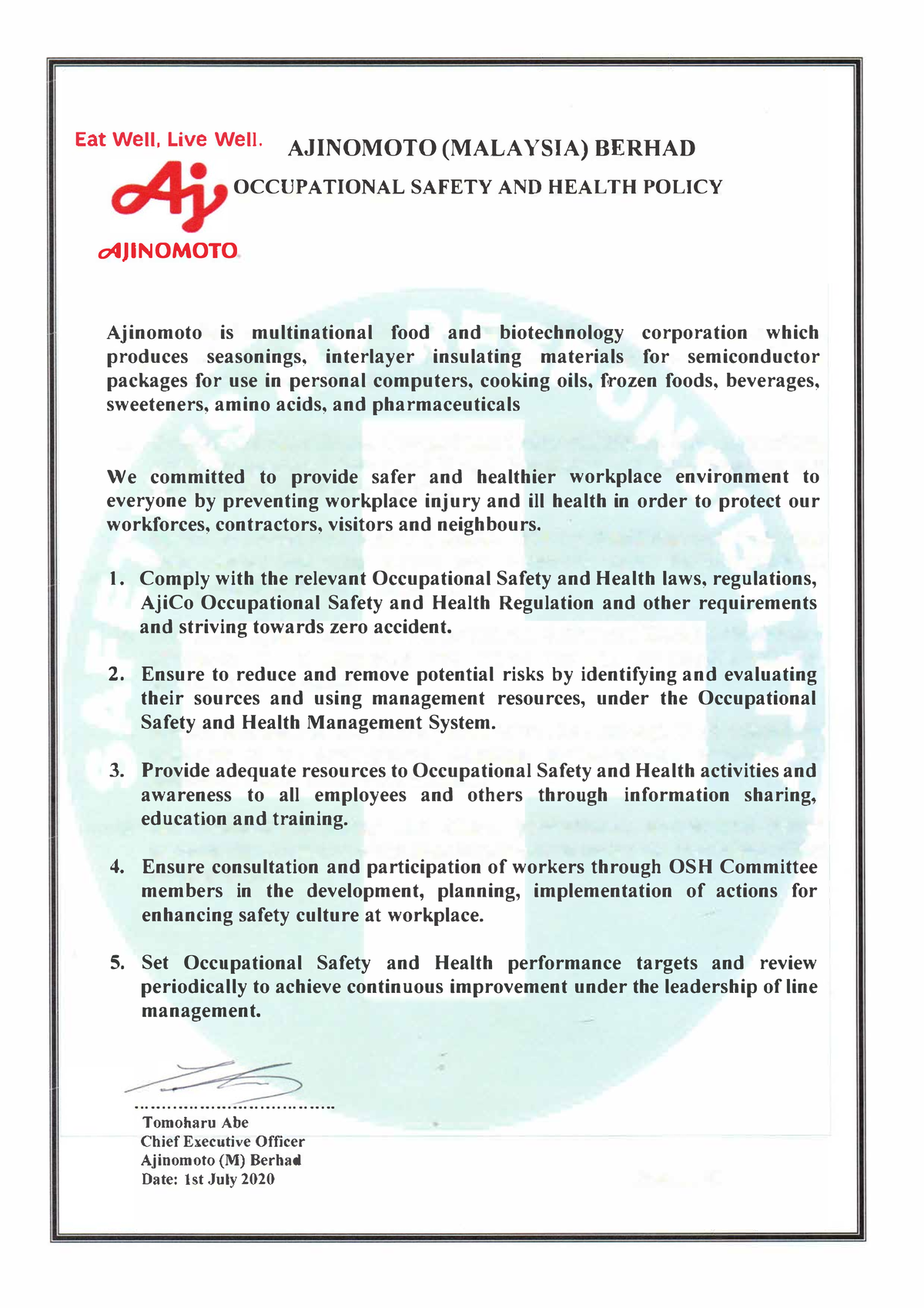 FY20-Occupational-Safety-and-Health-Policy-Document-Overview - Studocu