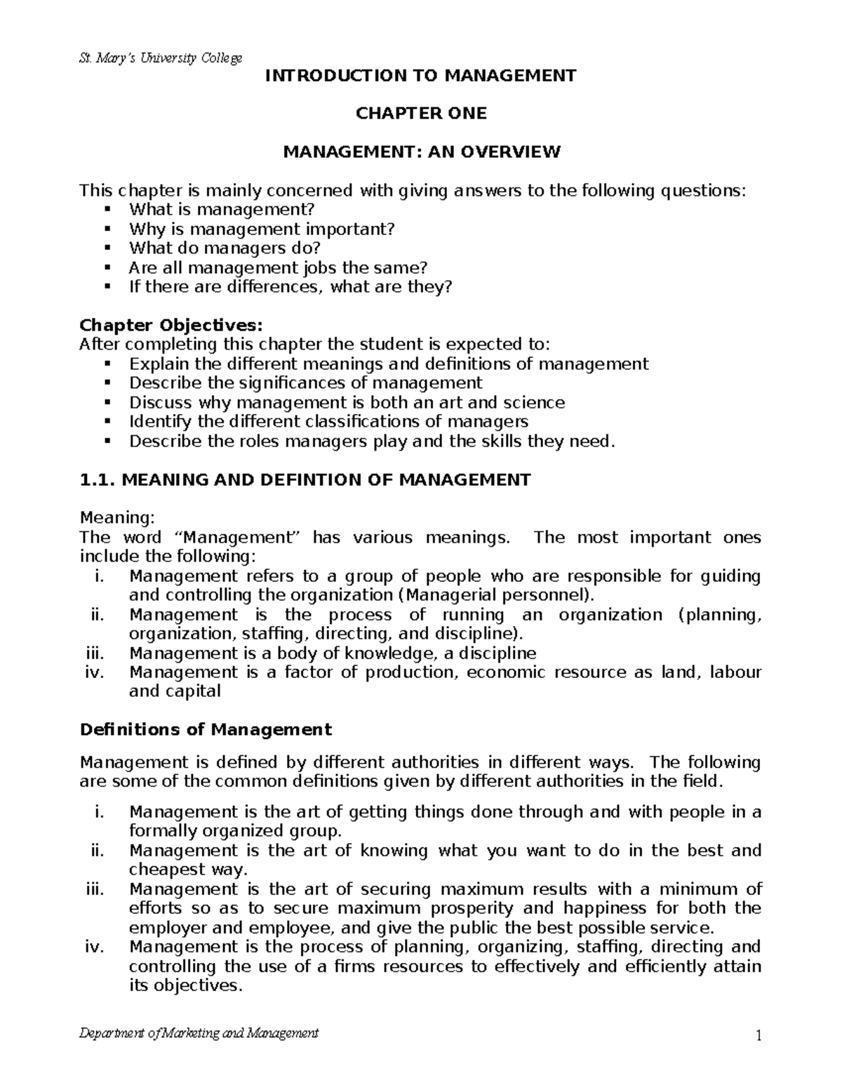 Chapter 1: Intro to Management - Understanding Organizational ...