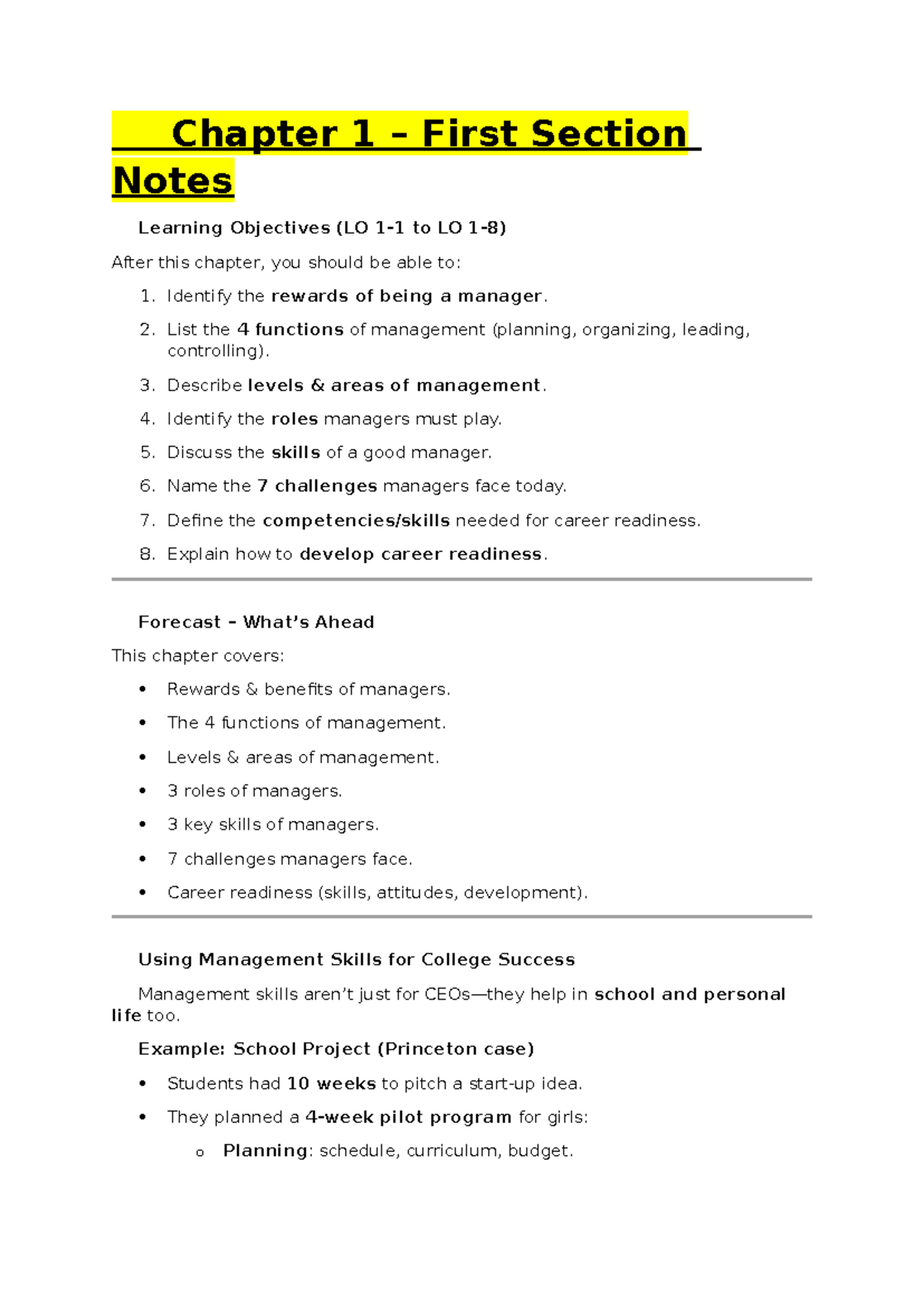 Chapter 1 - Management Fundamentals: Key Concepts & Learning Objectives ...