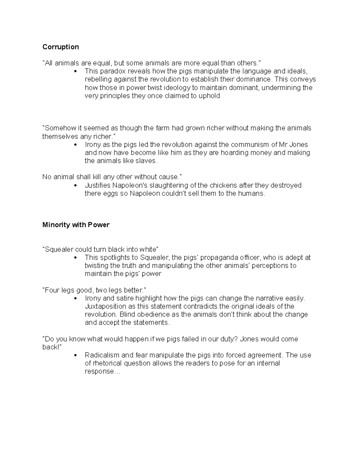 Quotes Analysis - Corruption and Power Dynamics in Animal Farm (ENG 101 ...