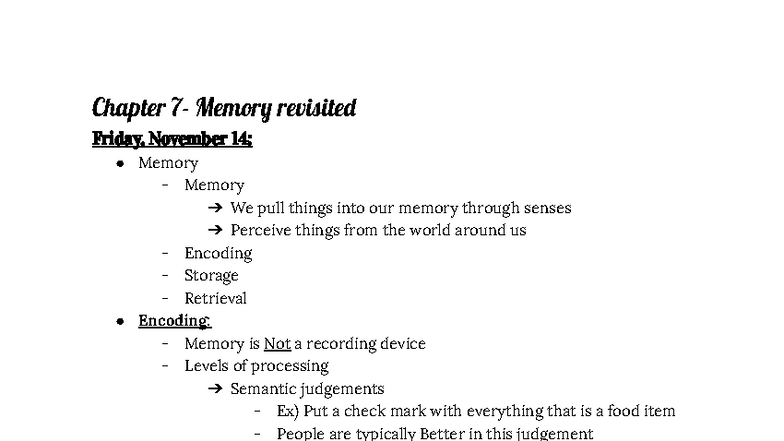 PSYC 201 Final Exam Notes: Chapter 7 - Memory Revisited - Studocu